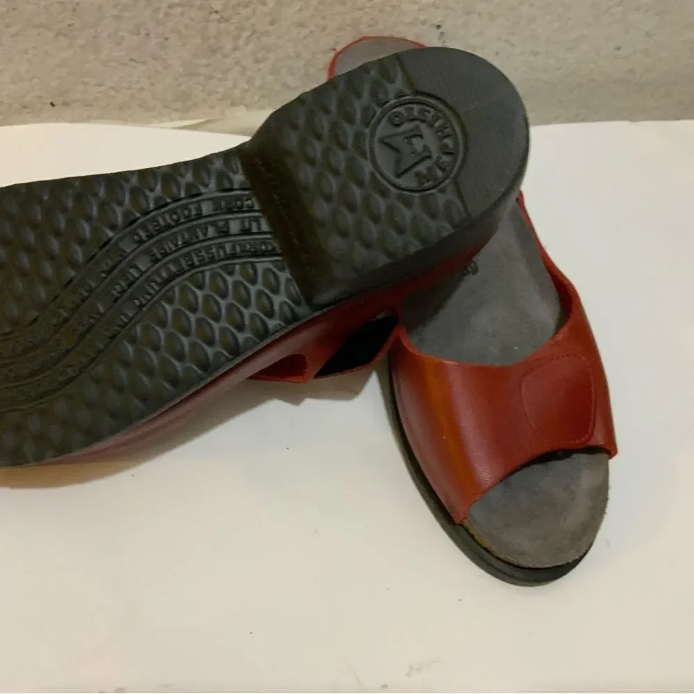Mephisto Red Leather Sandals Slides Shoes Womens Sz 39 US 9